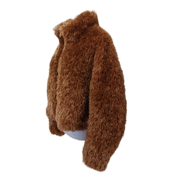 NWT Maeve by Anthropologie Women's Honey Brown Teddy Full Zip Up Coat Size M - Picture 5 of 16